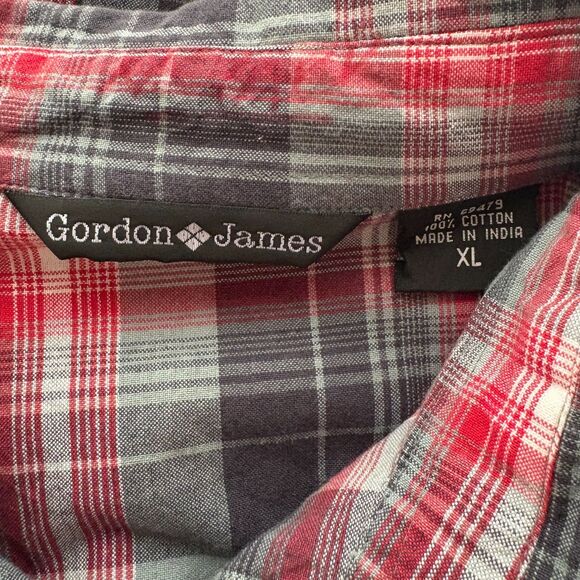 Gordon & James Mustang Oasis Western Shirt Embellished Red Gray Plaid Size XL - Picture 5 of 5